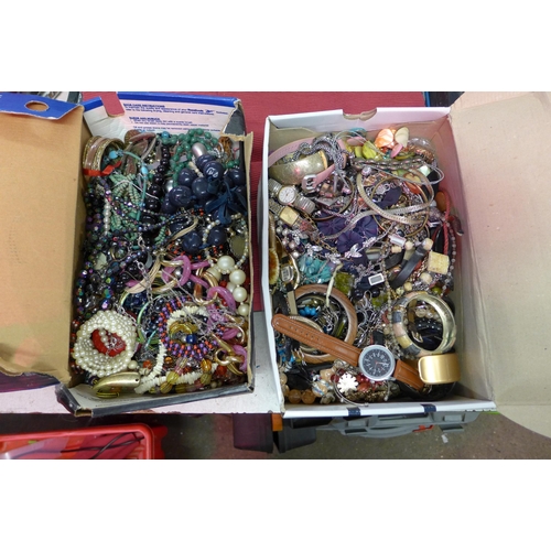 2183 - Two boxes of costume jewellery and watches