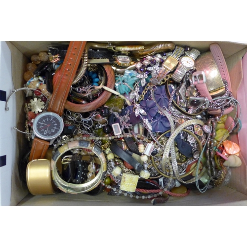 2183 - Two boxes of costume jewellery and watches