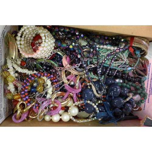 2183 - Two boxes of costume jewellery and watches