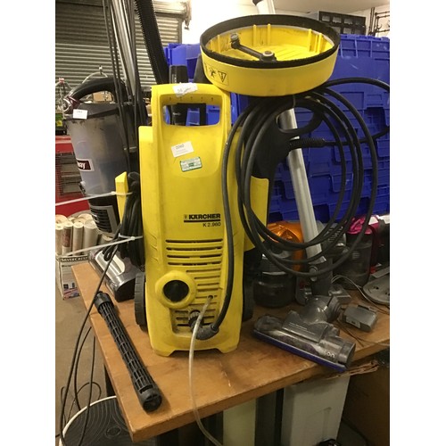 2063 - Karcher K2 960 jet wash with two attachments & floor patio scrubber