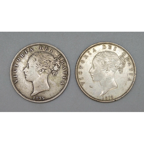 940 - Two Victorian half crowns, 1875 and 1876