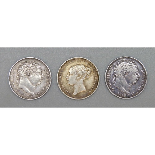 952 - Three sixpence coins, 1818, 1819 and 1871