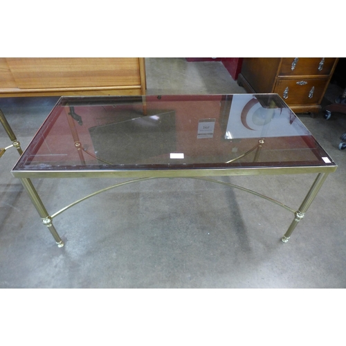 120 - An Italian brass and glass topped rectangular coffee table