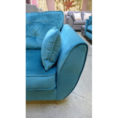 1360 - A Hoxton turquoise velvet three seater sofa