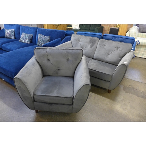 1388 - A Hoxton ash velvet two seater sofa and armchair