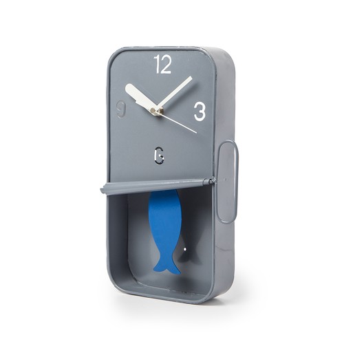 1399 - A grey metal sardine tin wall clock, H 30cms (HKL1110)   #