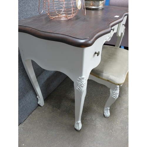 1410 - A white dressing table with contrast top and upholstered stool