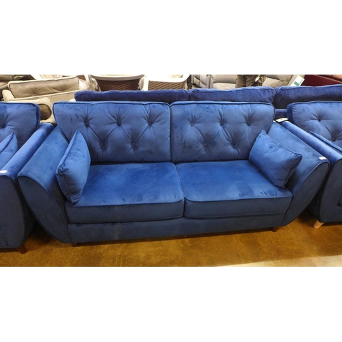 1451 - A pair of Hoxton blue velvet three seater sofas