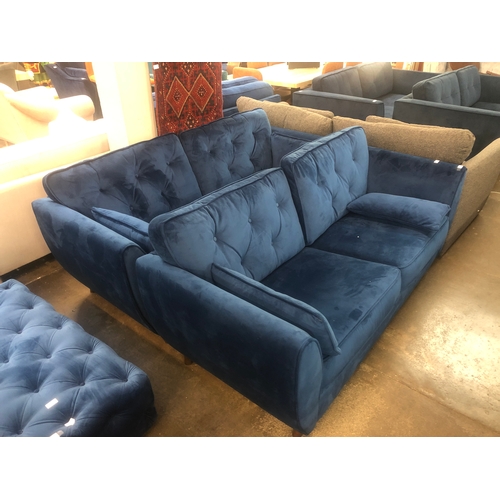 1451 - A pair of Hoxton blue velvet three seater sofas