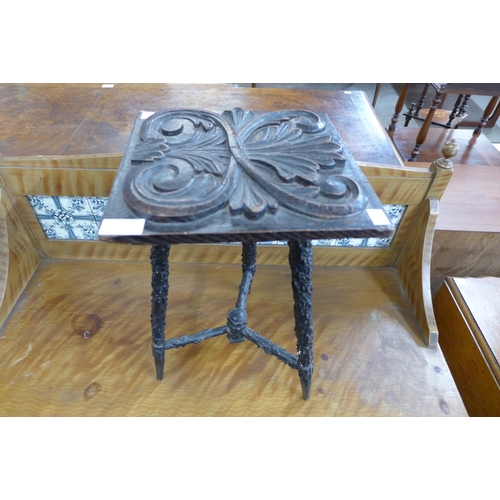 111 - A Victorian naturalistic blackthorn leg stool, with associated carved oak top