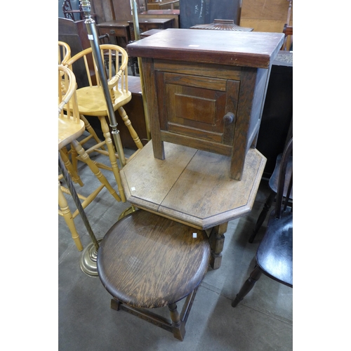 191 - Two oak coffee tables and a pot cupboard