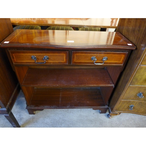 201 - A small inlaid mahogany two drawer open bookcase