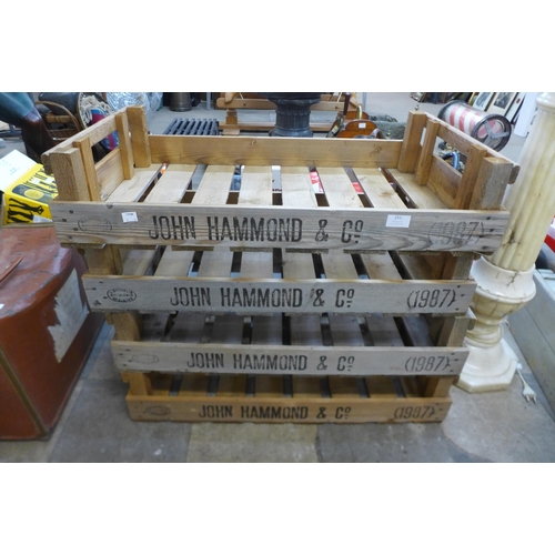 251 - Four vintage John Hammond & Co. pine potato crates