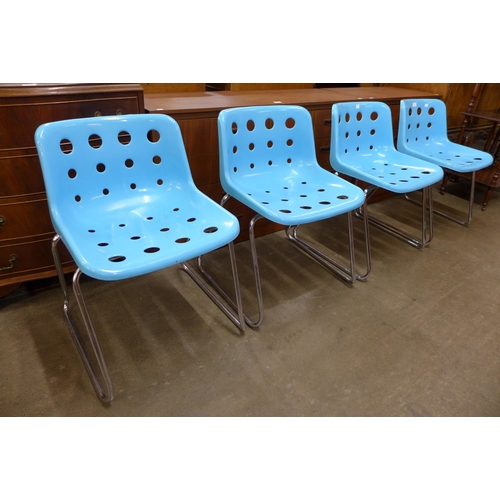 40 - A set of four Robin Day Design chrome and blue Perspex Loft chairs