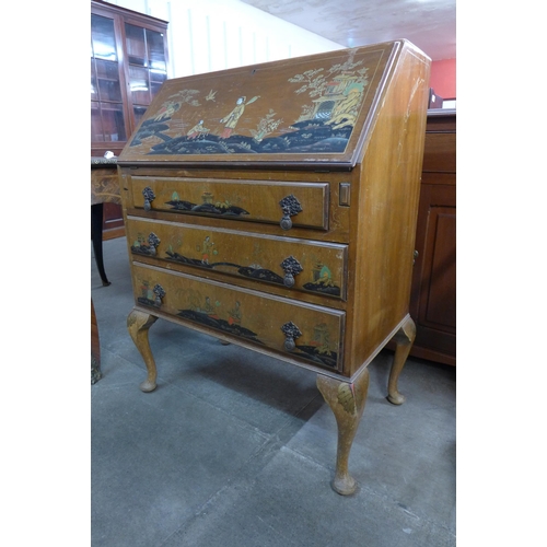 64H - A Japanned walnut bureau de dame