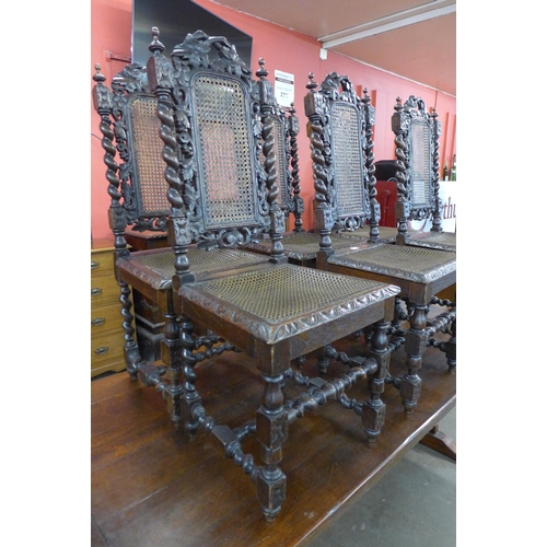 67 - A set of six 19th Century French carved oak bergere chairs