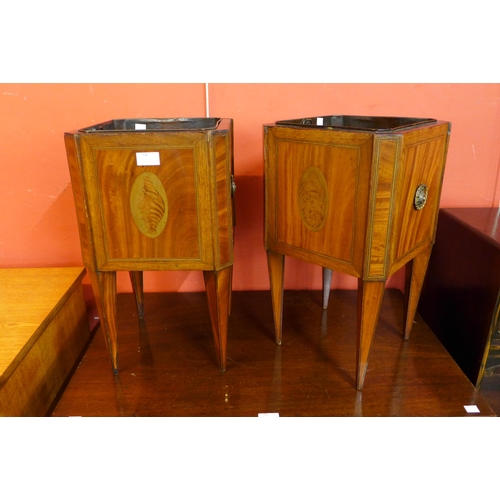 74 - A pair of George III inlaid satinwood and mahogany square shaped planters