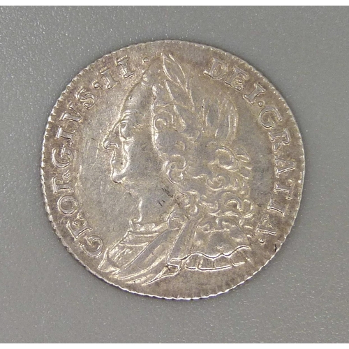 1019 - A George II 1758 sixpence coin, EF