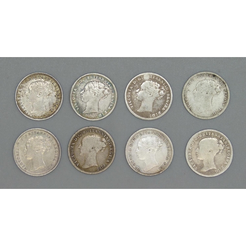 1029 - Eight Victorian 3d coins