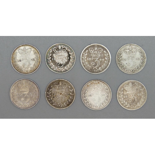 1029 - Eight Victorian 3d coins