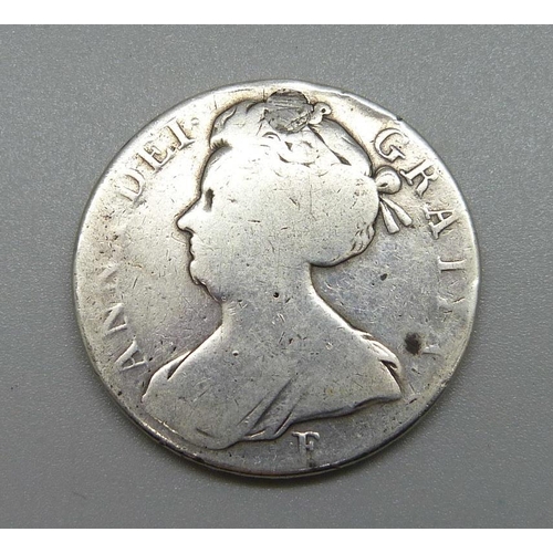 1032 - A Queen Anne silver crown, 1707 (drilled and filled) 29.1g