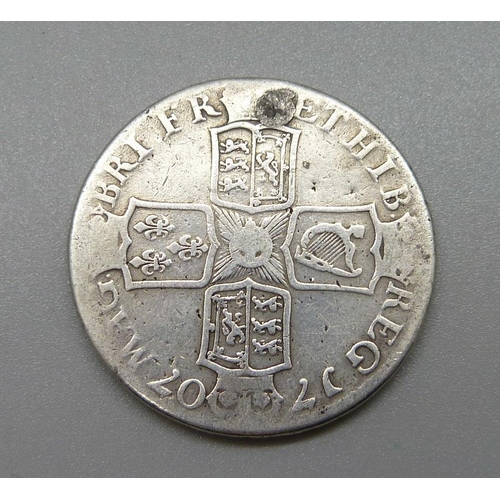 1032 - A Queen Anne silver crown, 1707 (drilled and filled) 29.1g