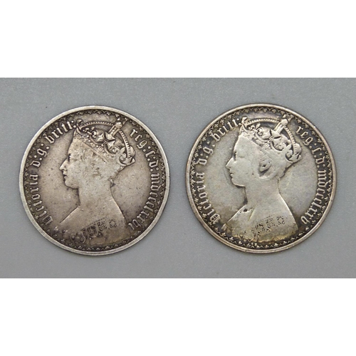 1044 - Two Victorian Gothic florins, 1875 and 1876