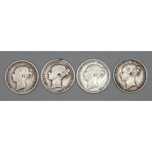 1050 - Four Victorian one shilling coins, 1877, 1879, 1883 and 1884