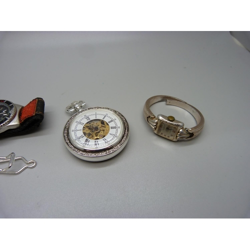 1052 - Two modern pocket watches and two wristwatches