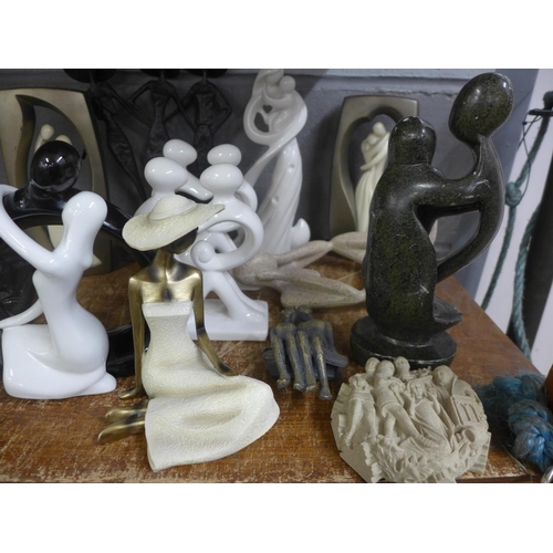 1055 - A collection of decorative figures and a wooden carving **PLEASE NOTE THIS LOT IS NOT ELIGIBLE FOR P... 