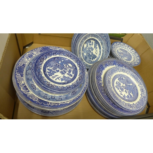 1063 - Three boxes of blue and white and Willow pattern china **PLEASE NOTE THIS LOT IS NOT ELIGIBLE FOR PO... 