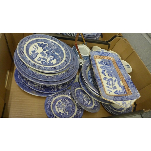 1063 - Three boxes of blue and white and Willow pattern china **PLEASE NOTE THIS LOT IS NOT ELIGIBLE FOR PO... 