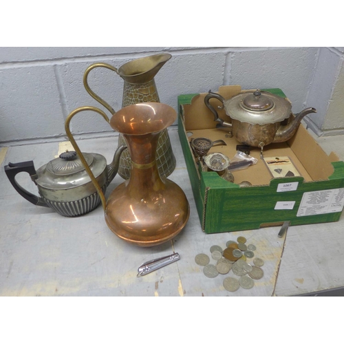 1067 - A collection of metalware including copper and brass and a glass inkwell **PLEASE NOTE THIS LOT IS N... 