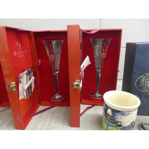 1069 - Four Waterford Crystal Twelve Days of Christmas goblets, a Lord of The Rings goblet and mug **PLEASE... 