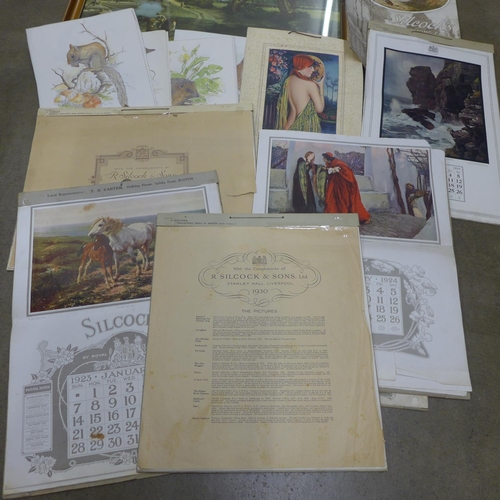 1071 - A 1914 and 1920s and 1930s calendars and a 1950s print **PLEASE NOTE THIS LOT IS NOT ELIGIBLE FOR PO... 