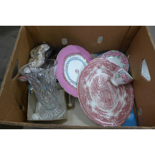 1089 - Mixed china, glassware, a wooden oriental figure and postcards **PLEASE NOTE THIS LOT IS NOT ELIGIBL... 