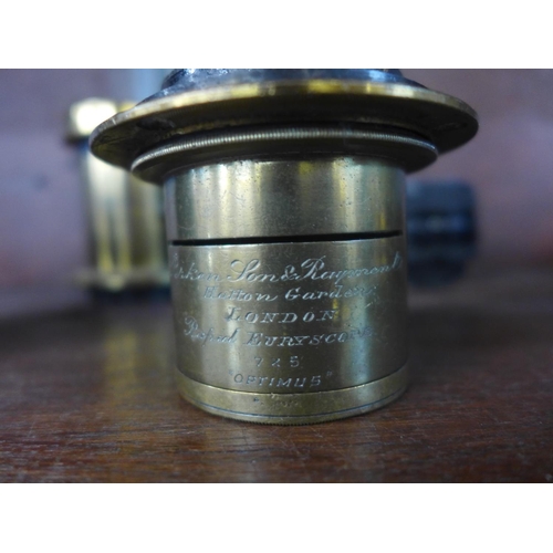 626 - Six vintage camera or magic lantern lenses, one marked Perken, Son and Rayment, Hatton Garden, Rapid... 