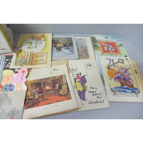 640 - Greetings cards; box of vintage greetings cards