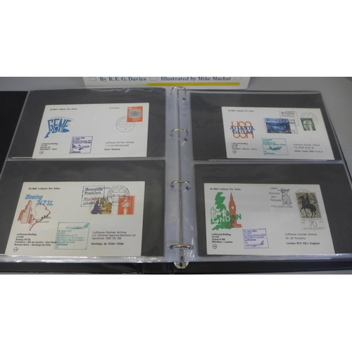 688A - Stamps; an album of 100 Lufthansa first flight covers together with a book on the history of Lufthan... 