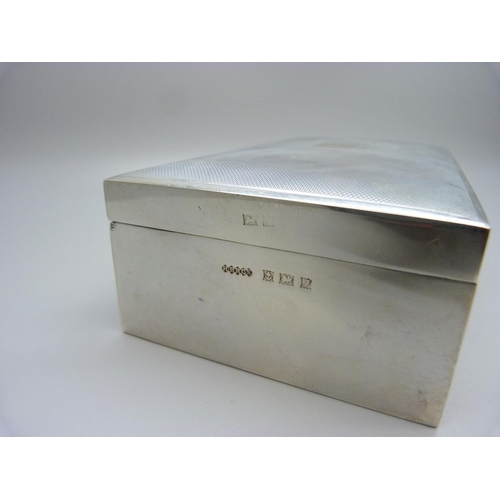 802 - An Art Deco style silver cigarette box with wood lining, 518g gross