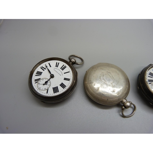 828 - Three silver pocket watches and an 0.800 silver full hunter pocket watch case