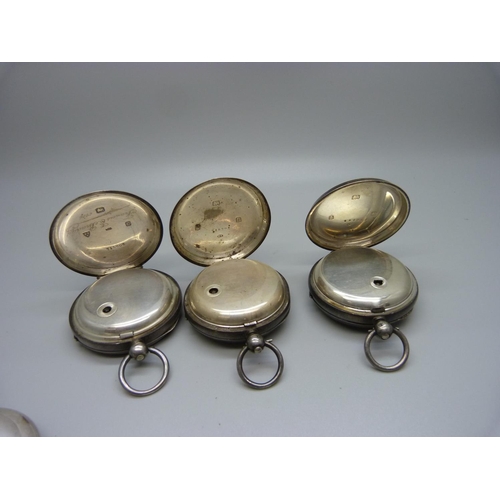 828 - Three silver pocket watches and an 0.800 silver full hunter pocket watch case