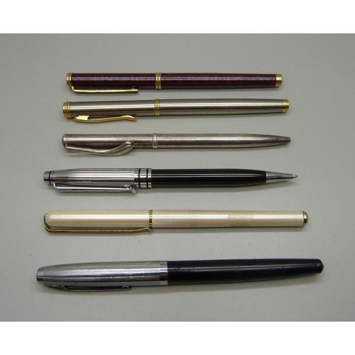 836 - Two ballpoint pens and four fountain pens