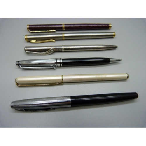 836 - Two ballpoint pens and four fountain pens