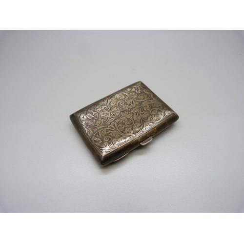 843 - A silver cigarette case, with engraved decoration, initials to the centre, 63g