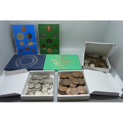 849 - A collection of 20th Century British coins and two mint presentation packs, 1972 and 1975