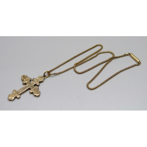 877 - A vintage 9ct gold cross on chain, 8.7g