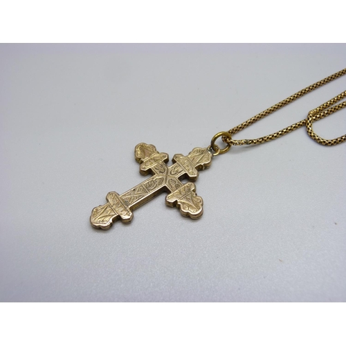 877 - A vintage 9ct gold cross on chain, 8.7g