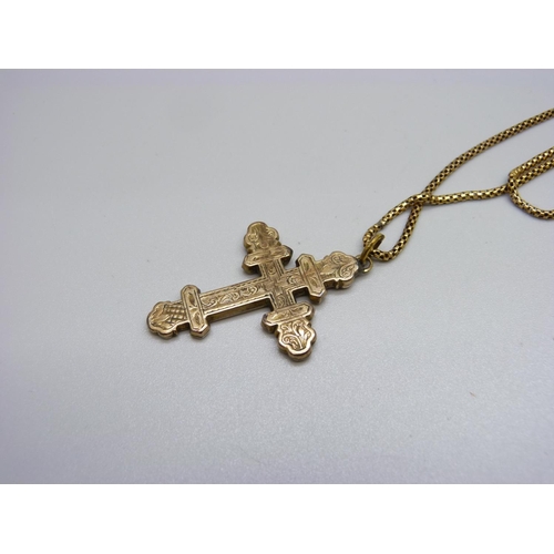 877 - A vintage 9ct gold cross on chain, 8.7g