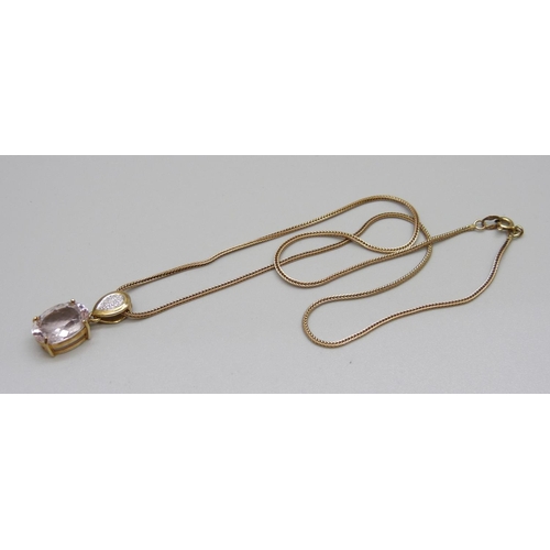 885 - A 9ct gold, morganite and diamond pendant and chain, 6.0g